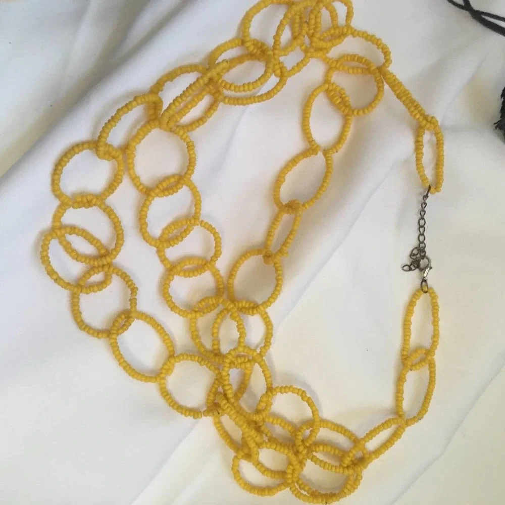 Yellow Seed Bead Chain necklace Earrings Set